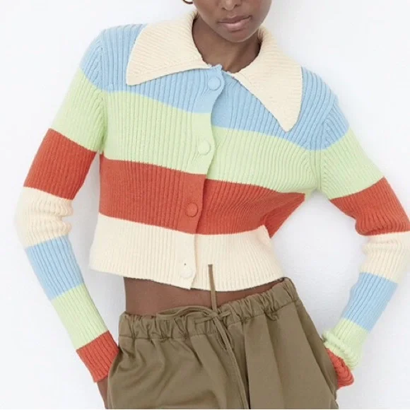Zara Women's Colorblock Cardigan - Red, Blue, Green, Cream - Picture 4 of 4